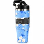 30 oz Floral Stainless Steel Vacuum Insulated Tumbler with Handle Lid & Flip Straw – Sweat-Free Hot & Cold Travel Mug (900 ml)