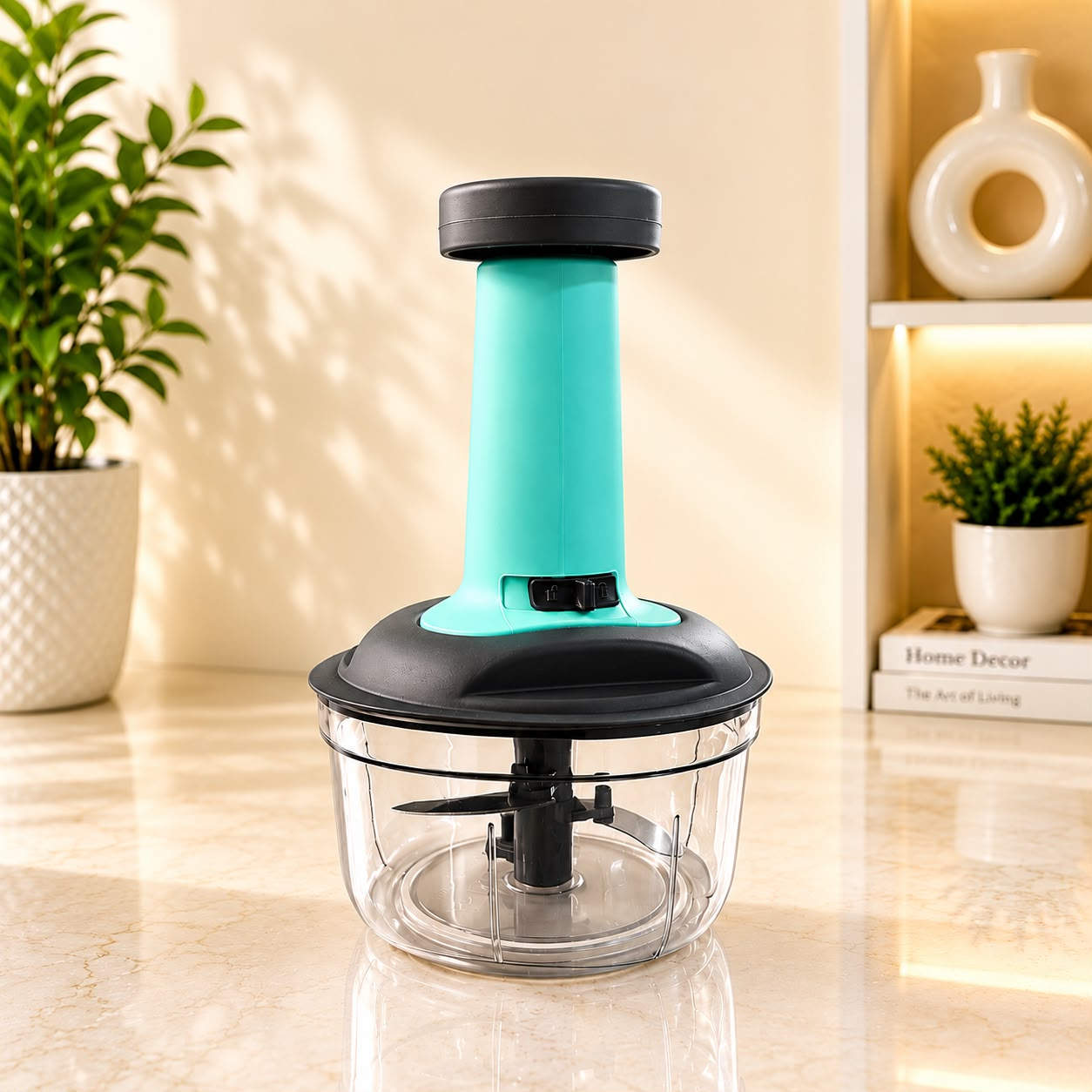 1 Manual Push-Press Vegetable Chopper with Safety Lock & Stainless Steel Blades – Hand Press Food Chopper for Onions & Veggies - Image 1