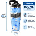 30 oz Floral Stainless Steel Vacuum Insulated Tumbler with Handle Lid & Flip Straw – Sweat-Free Hot & Cold Travel Mug (900 ml) - Image 2