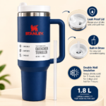 40 oz Vacuum Insulated Stainless Steel Travel Tumbler with Handle & Straw – Leak-Resistant Hot & Cold Car Mug - Image 2