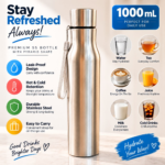 1000 mL Pyramid Stainless Steel Water Bottle – Hot & Cold Insulated Flask with Carrying Strap - Image 3