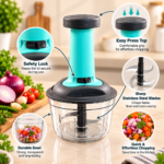 Manual Push-Press Vegetable Chopper with Safety Lock & Stainless Steel Blades – Hand Press Food Chopper for Onions & Veggies - Image 3