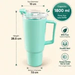 Mint Green Insulated Travel Tumbler with Handle & Straw Lid – Hot & Cold Coffee Mug & Water Tumbler - Image 4