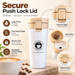 Stainless Steel Insulated Coffee Mug with Push-Lock Lid – Spill-Resistant Travel Tumbler for Hot & Cold Drinks - Image 4