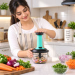 Manual Push-Press Vegetable Chopper with Safety Lock & Stainless Steel Blades – Hand Press Food Chopper for Onions & Veggies - Image 4
