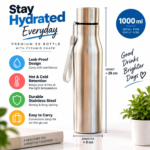 1000 mL Pyramid Stainless Steel Water Bottle – Hot & Cold Insulated Flask with Carrying Strap - Image 5