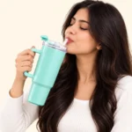 Mint Green Insulated Travel Tumbler with Handle & Straw Lid – Hot & Cold Coffee Mug & Water Tumbler - Image 6